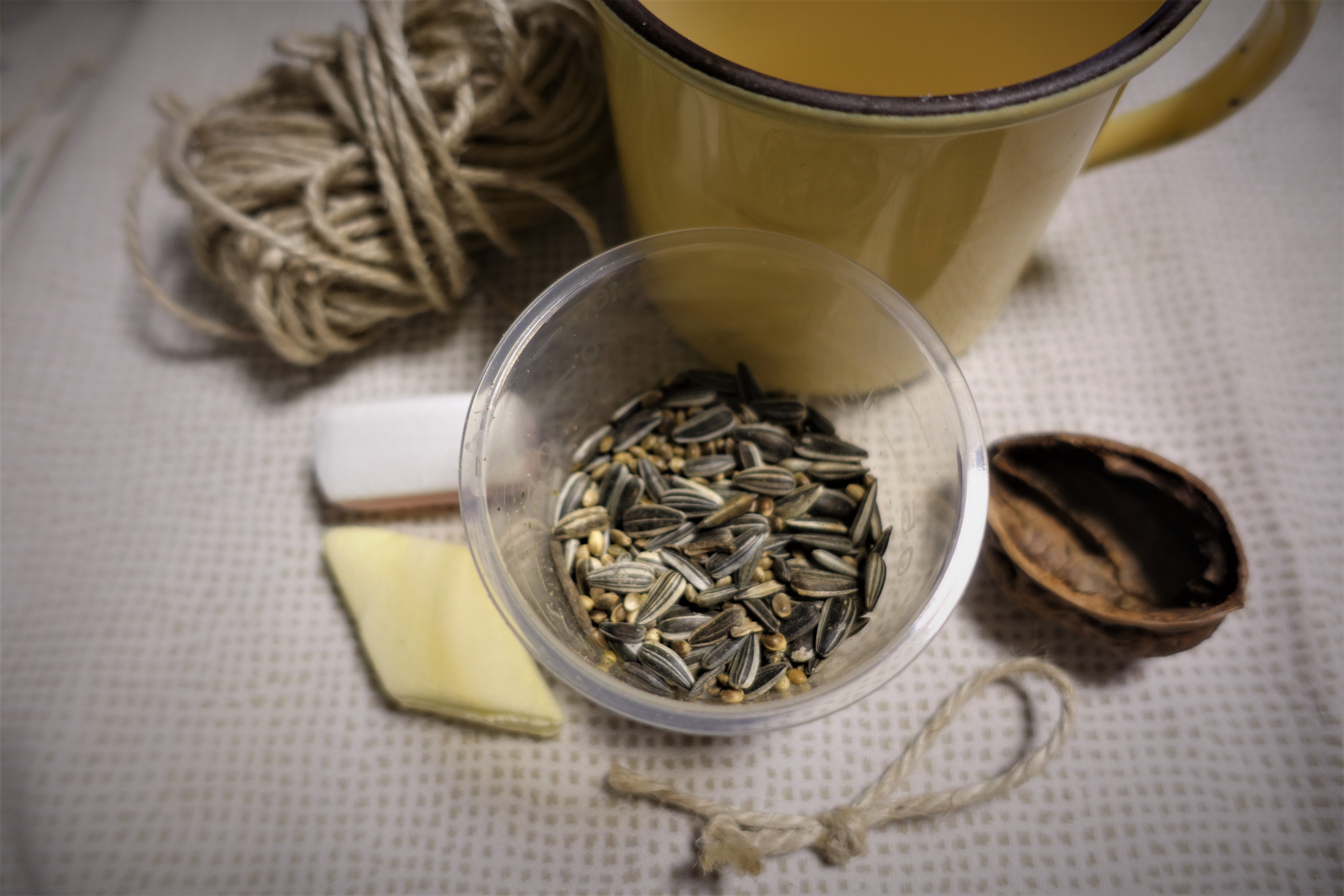 Materials to built a bird feeder ornament